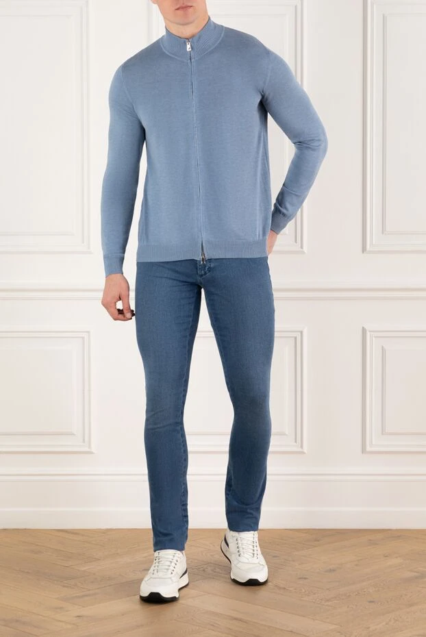 Zilli джинсы мужские из голубого денима с фирменным декором 167154 - фото 2