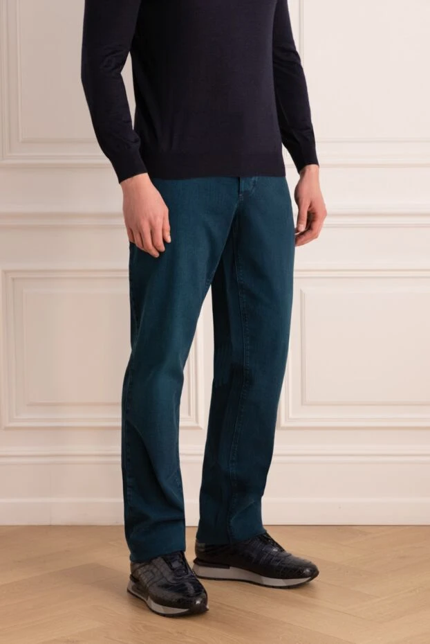 Zilli көгілдір көгілдір реңктегі жұмсақ созылған мақтадан жасалған джинсы
 167255 - фото 3