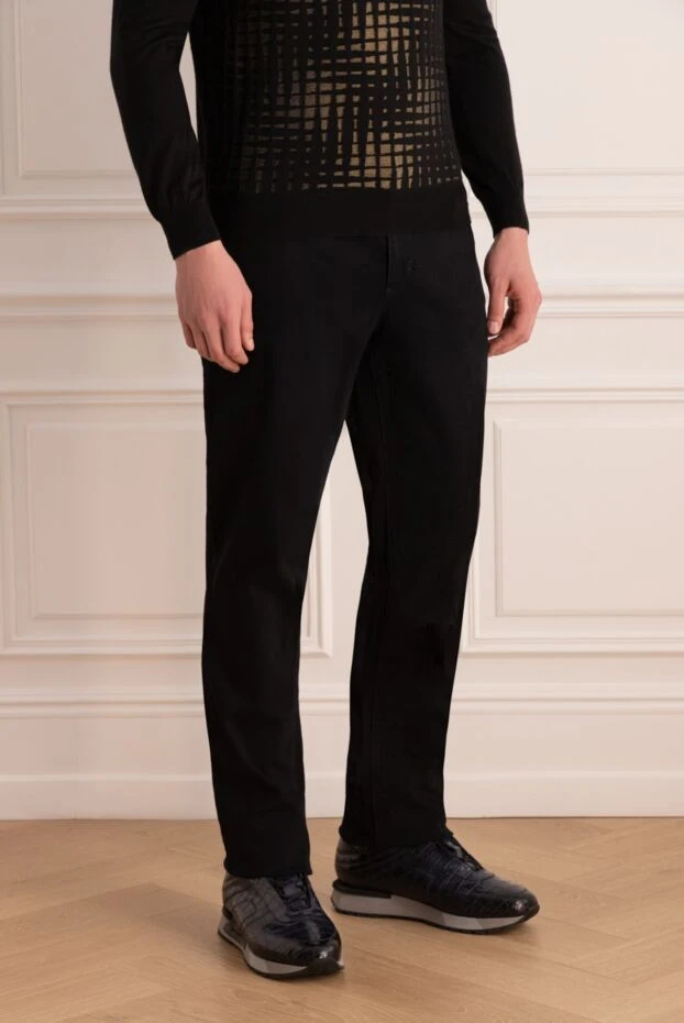 Zilli артқы қалтасында кесте тігілген қара түсті ерлерге арналған мақта джинсы
 167260 - фото 3