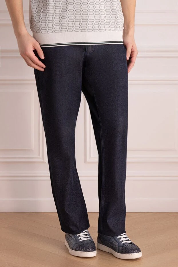 Zilli біркелкі джинсыдан тігіссіз тігілген ерлер классикалық жарамды джинсы
 167267 - фото 3