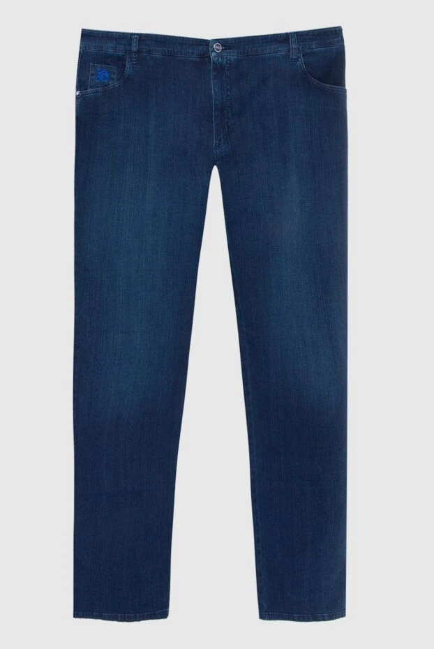 Trousers in indigo shade with light linear highlights and standard leg shape
- photo 1