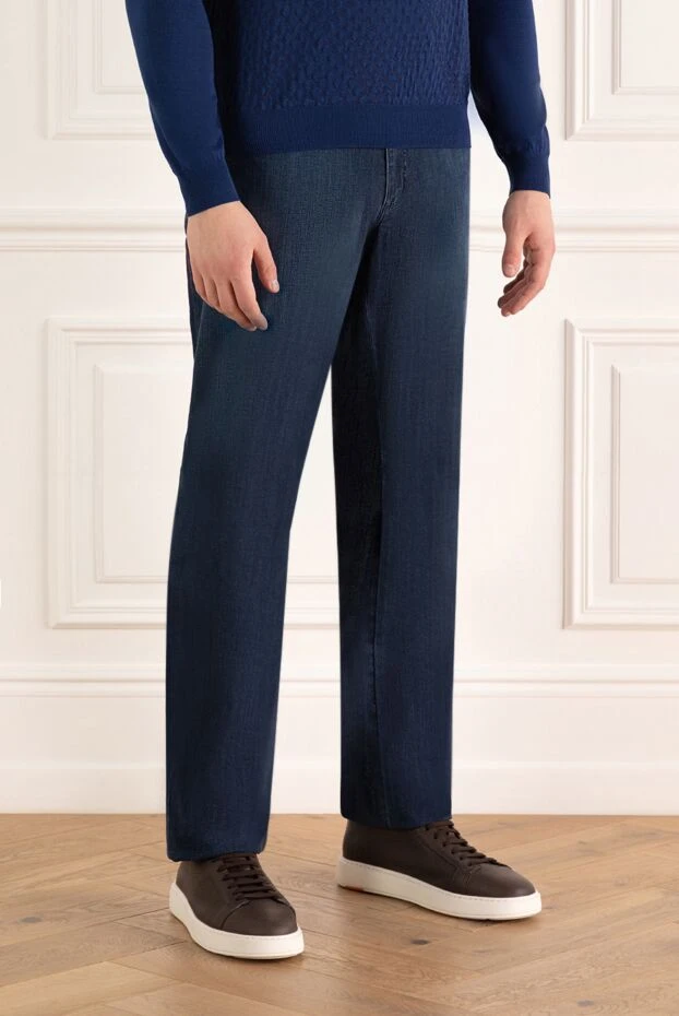 Zilli индиго реңктегі жеңіл сызықты жарықтары және стандартты аяқ пішіні бар шалбар

 167303 - фото 3