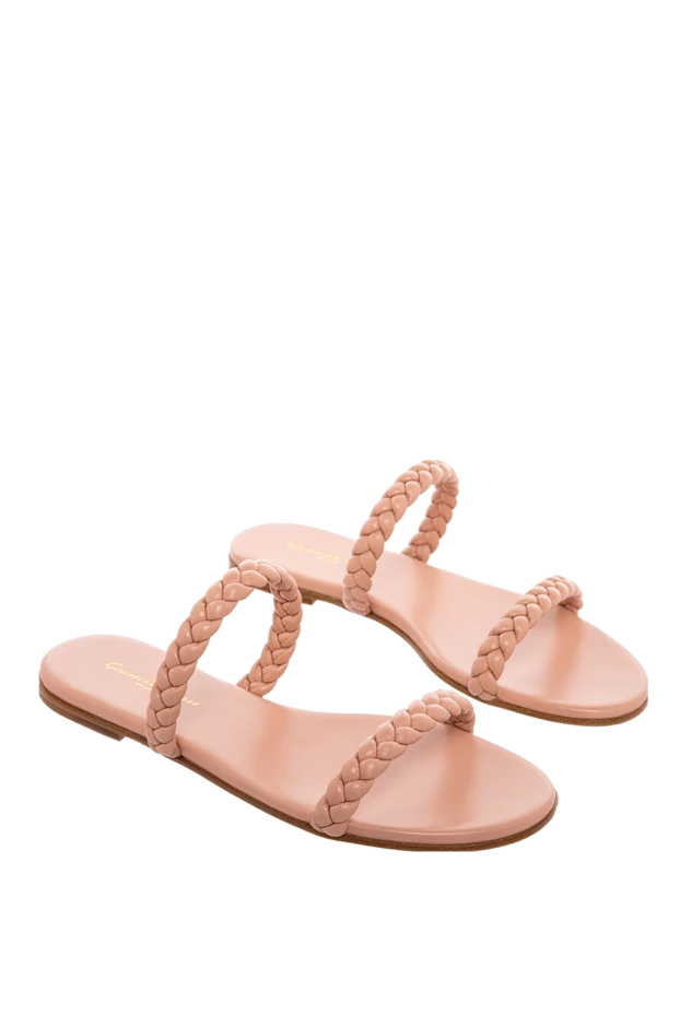 Gianvito Rossi тоқылған элементтері бар қызғылт түсті әйелдердің шкірядан жасалған шльопанкілері 167369 - фото 3