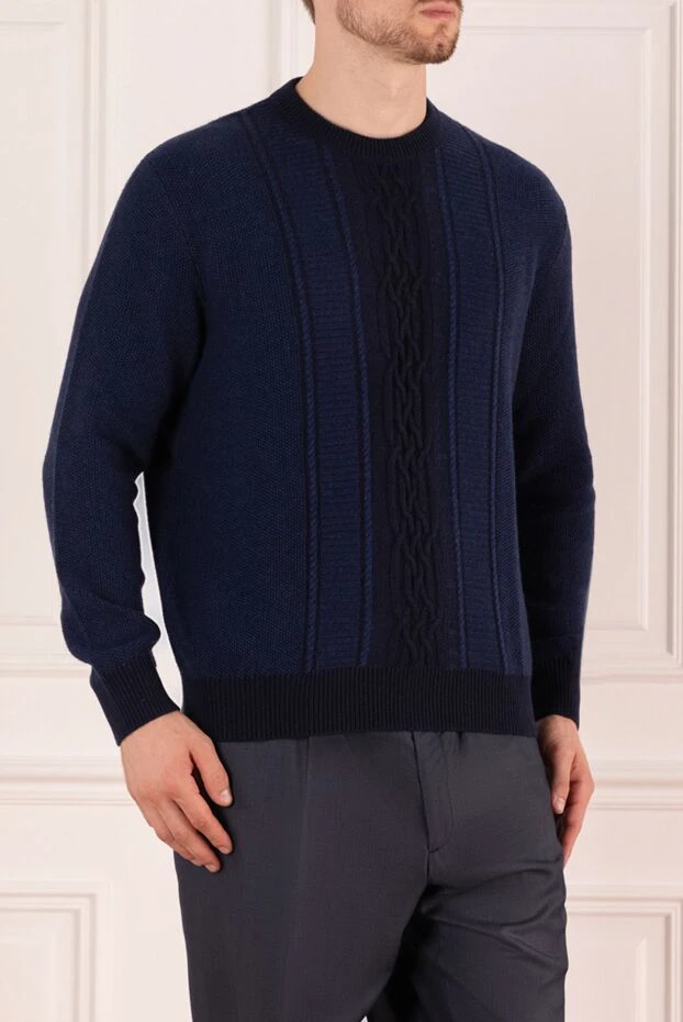 Zilli фактуралы өрнегі бар көк кашемир джемпер ерлерге арналған 167393 - фото 3