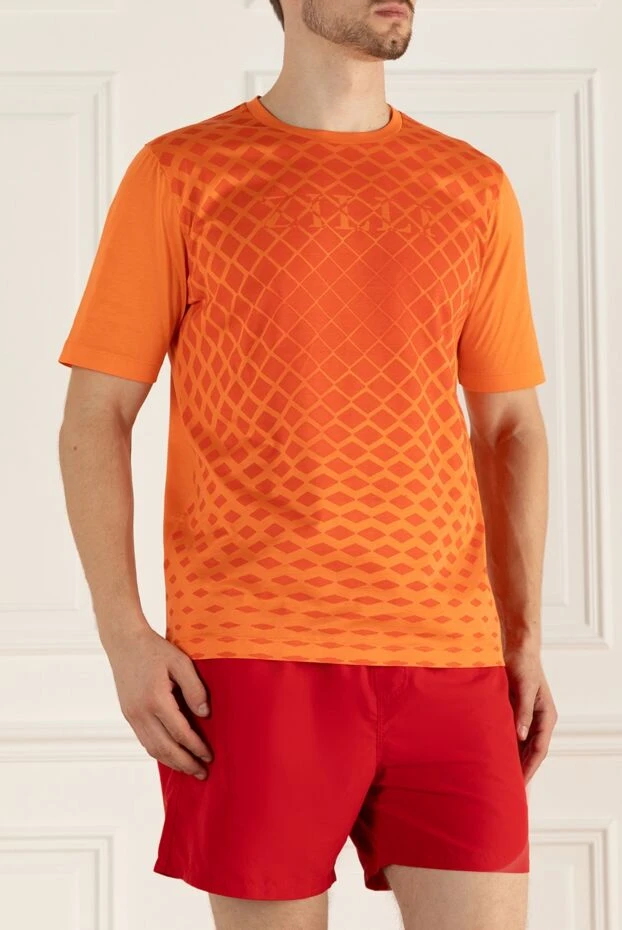 Zilli мужская оранжевая футболка из хлопка с сатиновым орнаментом в ромбы
 167410 - фото 3