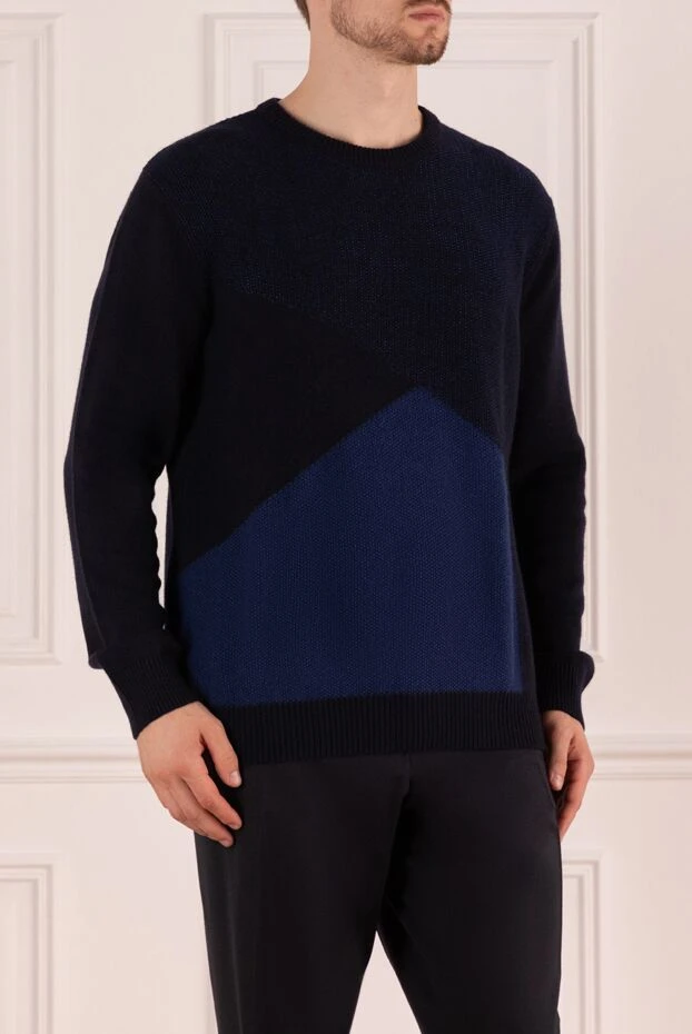 Zilli контрастты бөлшегі бар қою көк джемпер ерлерге арналған 167413 - фото 3