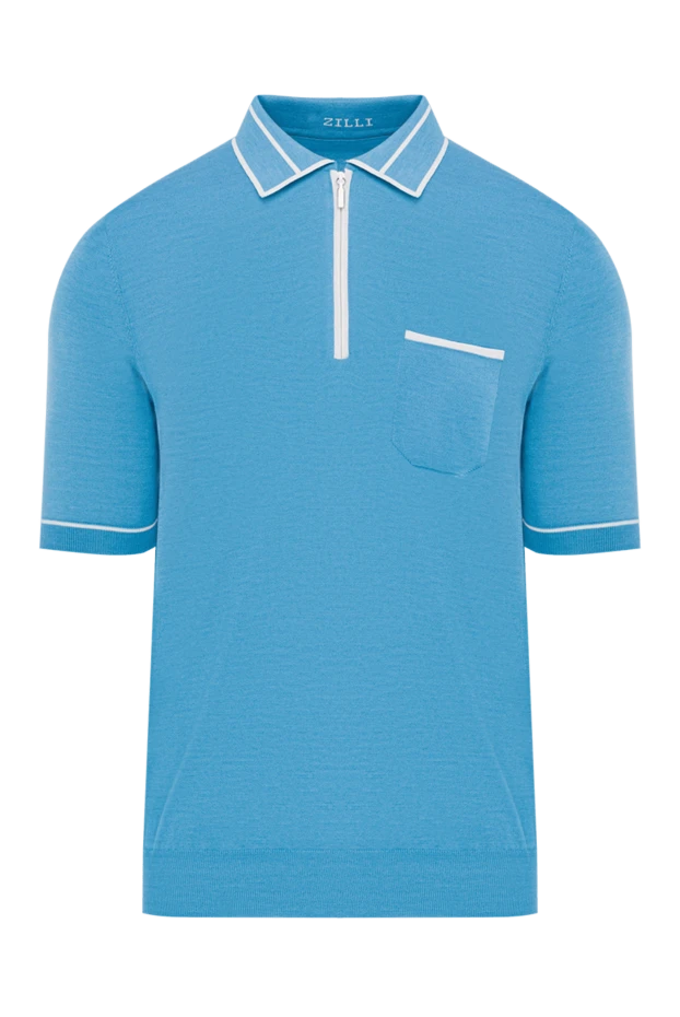 Light blue polo shirt with contrast edging for men - photo 1