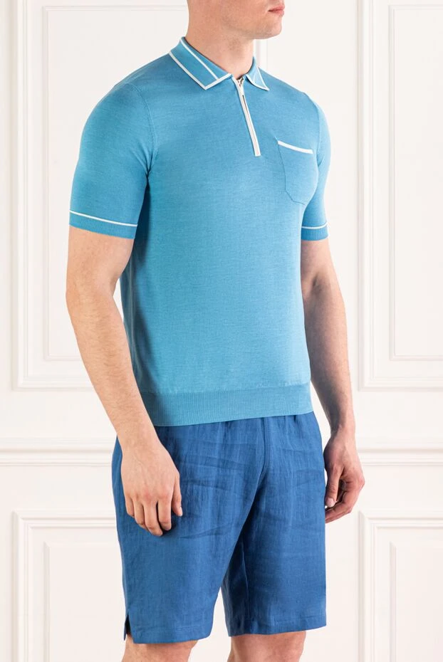 Zilli light blue polo shirt with contrast edging for men 167445 - photo 3