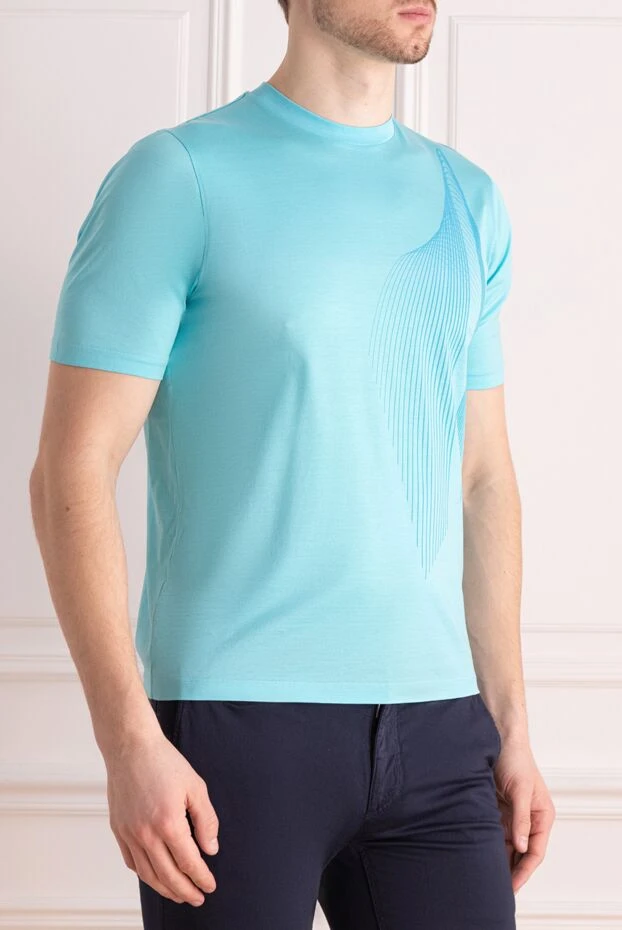 Zilli мужская футболка бирюзовая с асимметричным графичным принтом
 167451 - фото 3