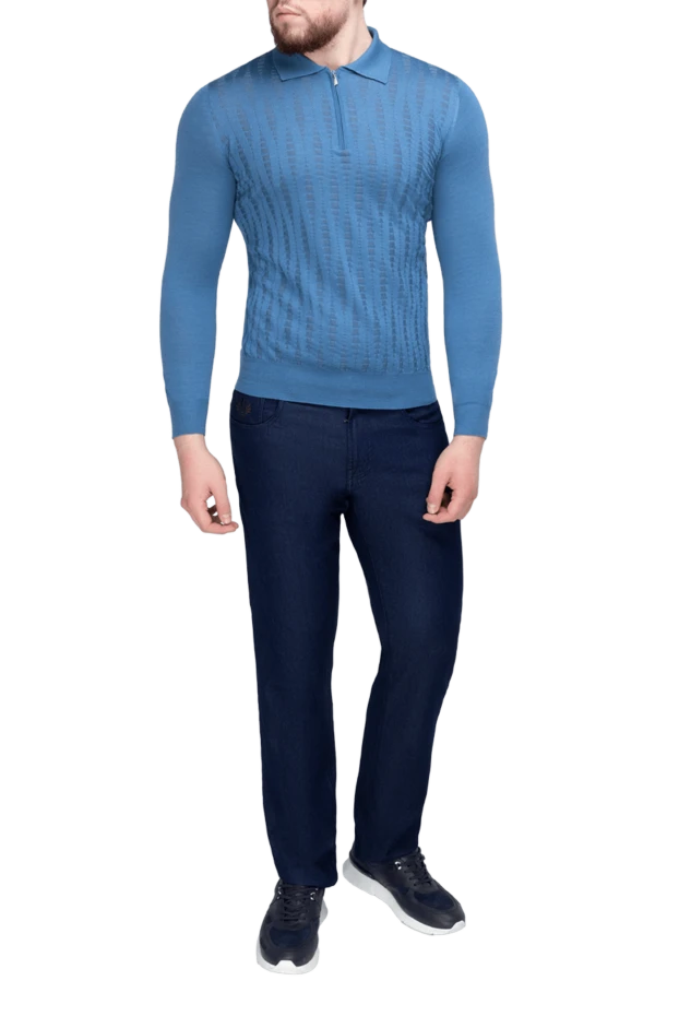 Zilli man long sleeve polo in silk and cashmere blue for men купить с ценами и фото 167494 - photo 2