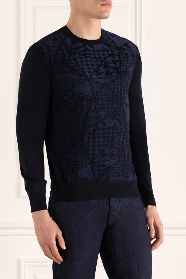 Zilli фактуралы геометриялық өрнегі бар көк джемпер ерлерге арналған 167518 - фото 3