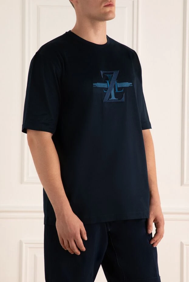 Zilli мужская футболка из мягкого хлопка с синим тисненым монограммным принтом
 167520 - фото 3