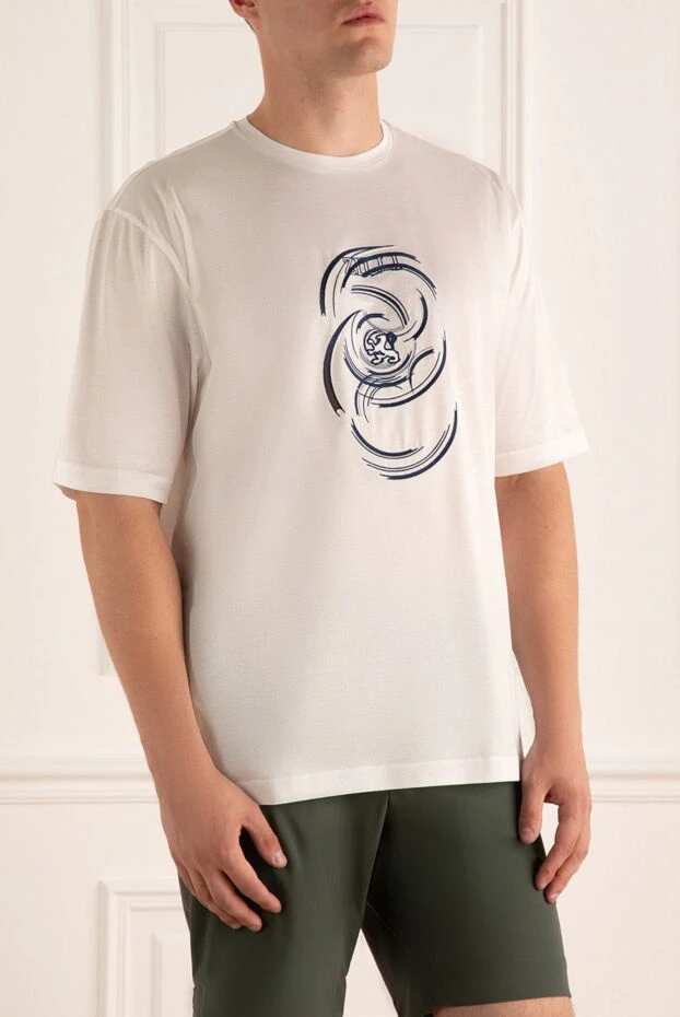 Zilli футболка из хлопка белого цвета с абстрактным синим принтом и логотипом льва
 167530 - фото 3