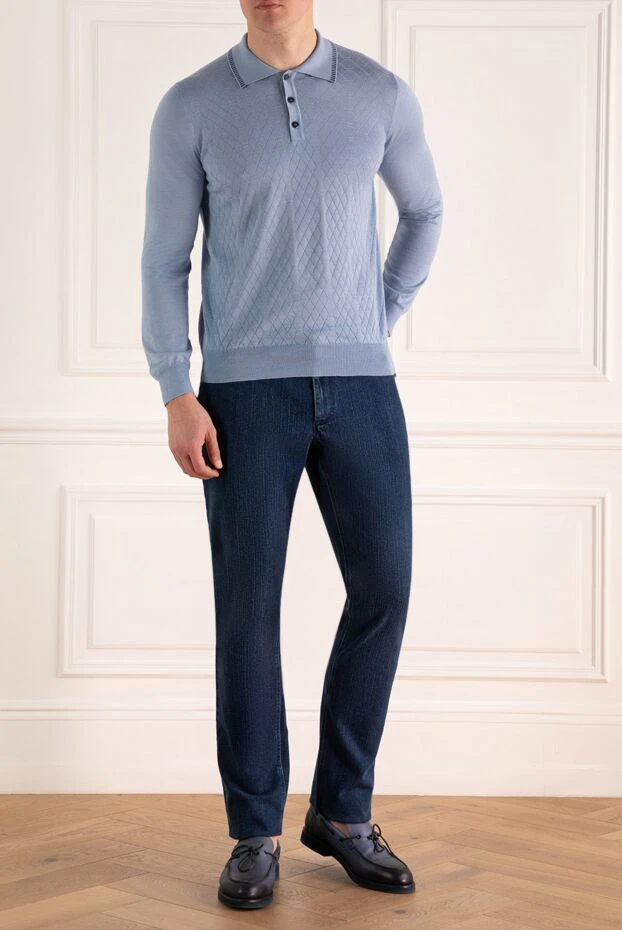 Zilli man silk and cashmere long sleeve polo blue for men купить с ценами и фото 167554 - photo 2