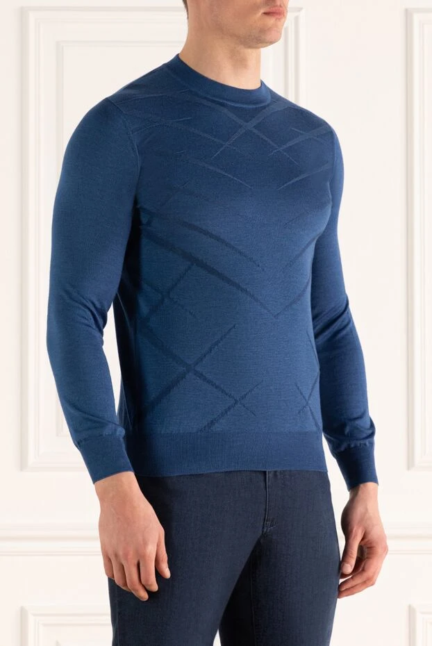 Zilli алдыңғы жағында контрастты өрнегі бар көк джемпер ерлерге арналған 167574 - фото 3