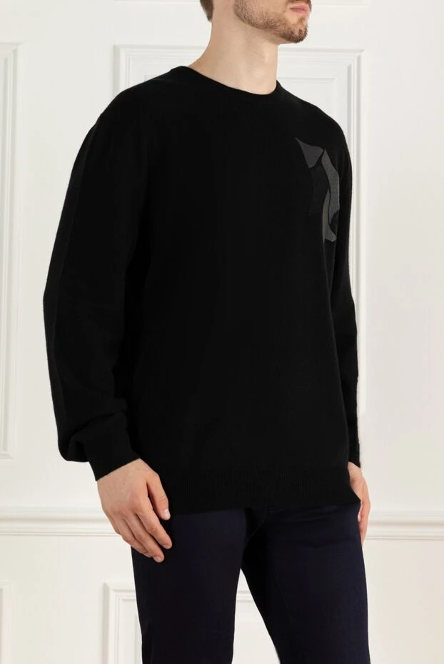 Zilli теріден жасалған бөлшектермен әрленген қара кашемир джемпер ерлерге арналған 167607 - фото 3