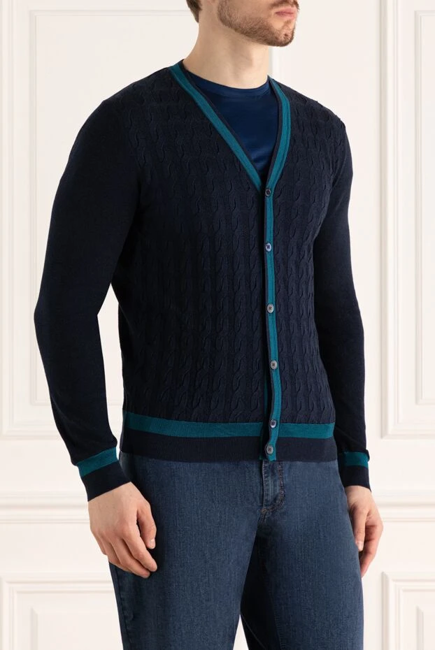 Zilli man short sleeve jumper in silk and cotton blue for men 164819 - photo 3