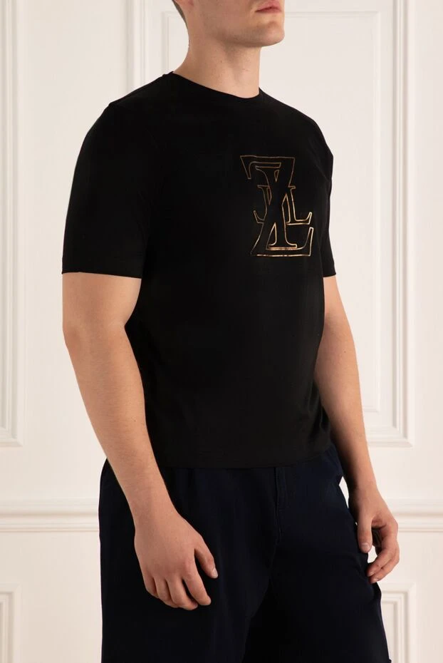 Zilli черная футболка из хлопка с эффектным логотипом в золотом тоне
 167620 - фото 3