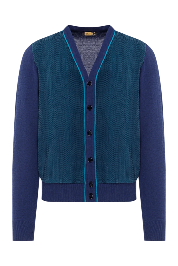 Қара-көк түсті ерлер тоқылған кардиганы, контрастты әрлеуі бар
- фото 1