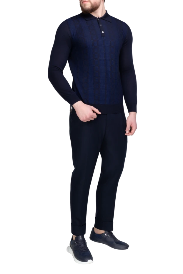 Zilli man long sleeve polo in silk, cashmere and crocodile blue for men купить с ценами и фото 167628 - photo 2