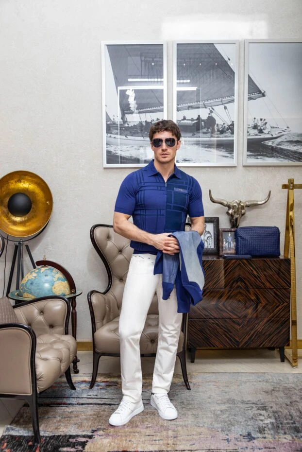 Поло из хлопка и шелка с вставкой из кожи крокодила фиолетовое
- фото 2