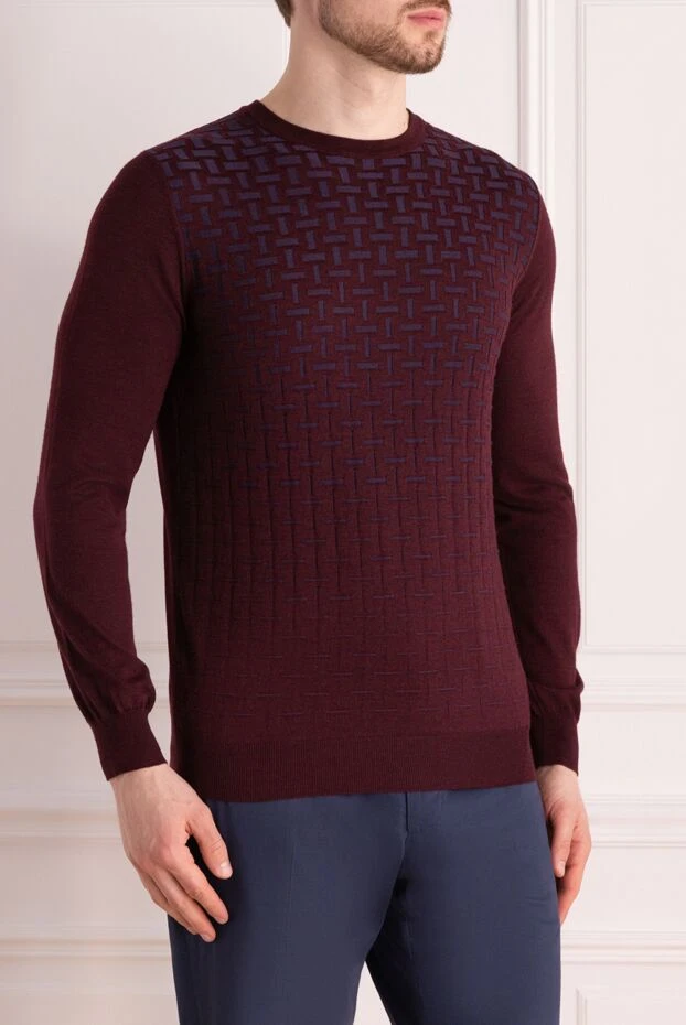 Zilli контрастты геометриялық өрнегі бар бордовый джемпер ерлерге арналған 167652 - фото 3