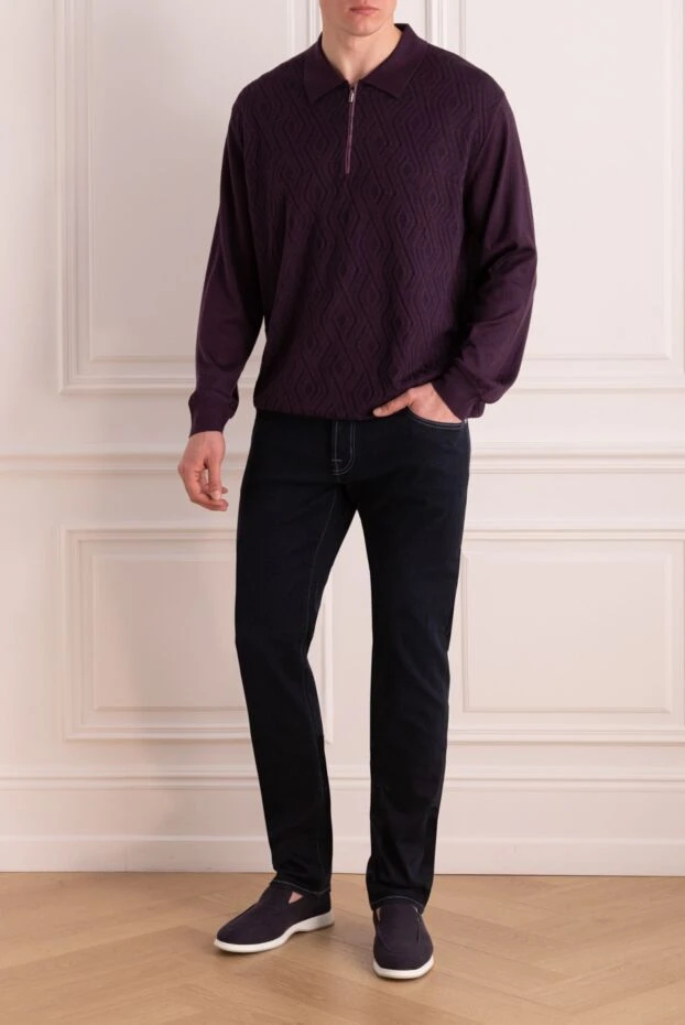 Zilli man long sleeve polo in silk, cashmere and crocodile violet for men купить с ценами и фото 167654 - photo 2