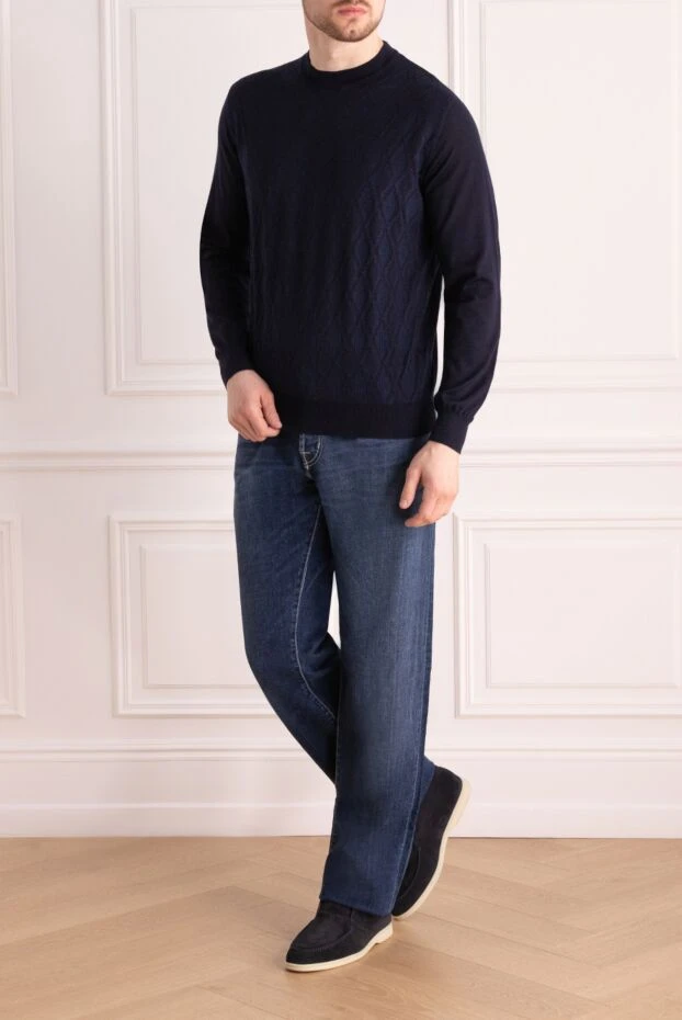 Zilli man men's jumper with a high stand-up collar, cashmere and silk, blue купить с ценами и фото 167663 - photo 2