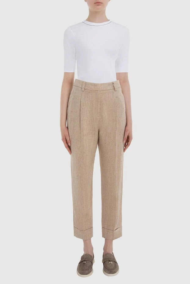 Peserico woman beige viscose and linen trousers for women купить с ценами и фото 167882 - photo 2