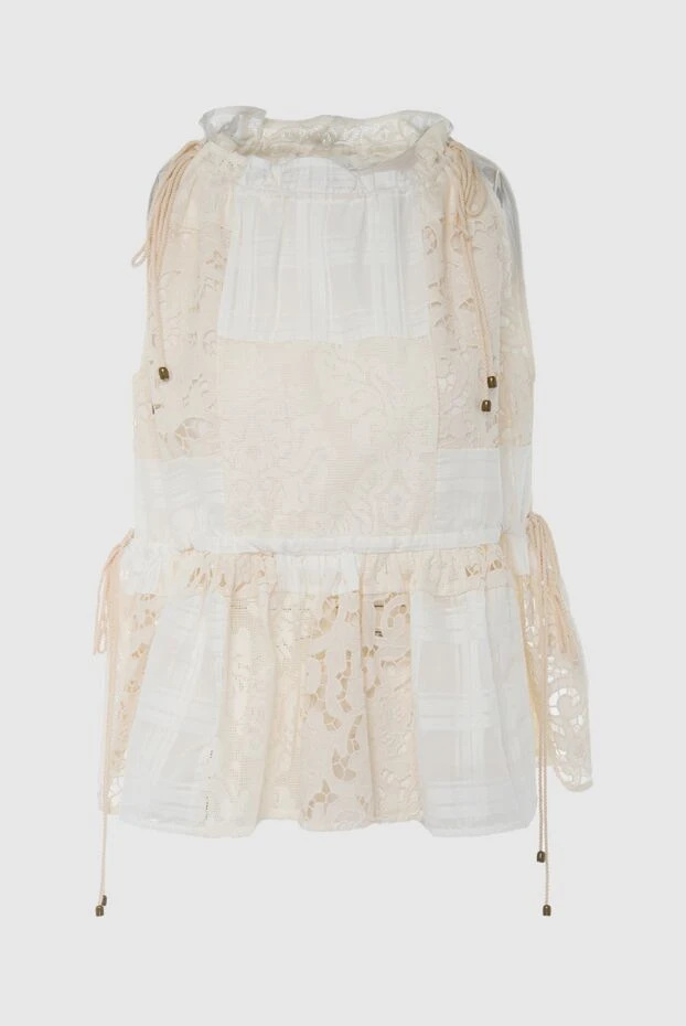 Топ из хлопка с ажурным кружевом и присборенным низом - фото 1