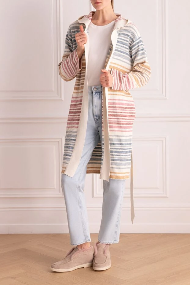 Удлинённый хлопковый кардиган с капюшоном в многотональной полоске в стиле slow fashion
 - фото 2