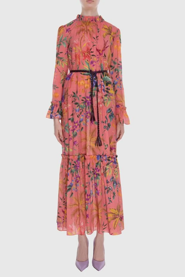 Zimmermann длинное розовое хлопковое платье с поясом и ярким ботаническим принтом
 167944 - фото 2