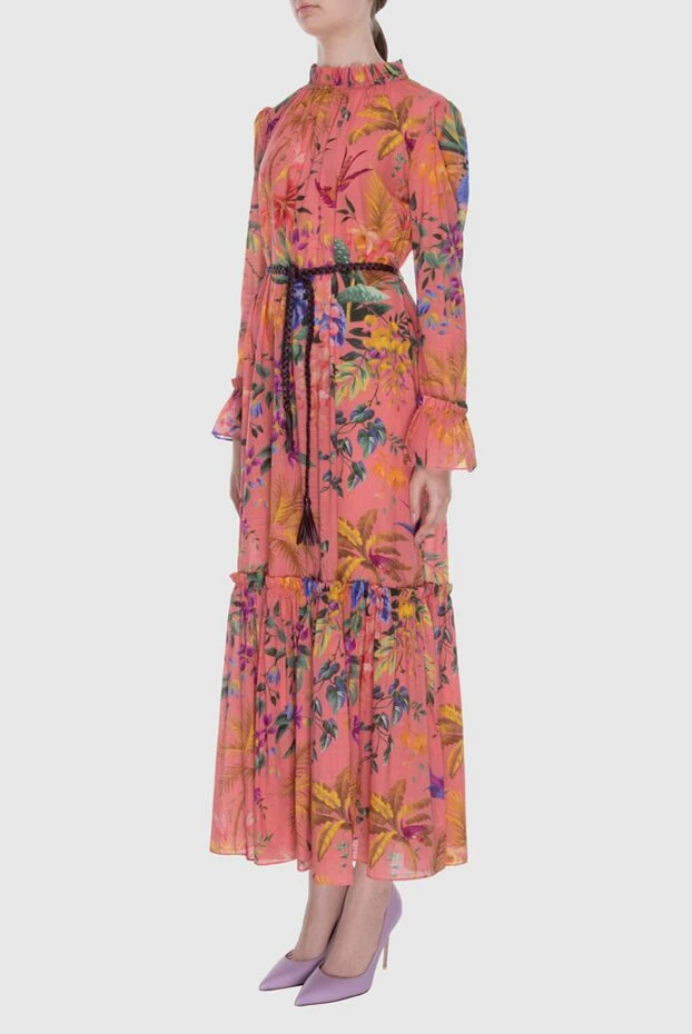 Zimmermann длинное розовое хлопковое платье с поясом и ярким ботаническим принтом
 167944 - фото 3