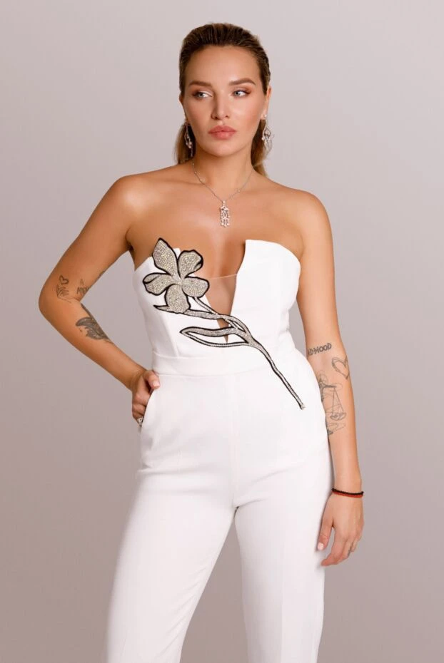 David Koma women's strapless jumpsuit white with embroidered flower 167948 - photo 2