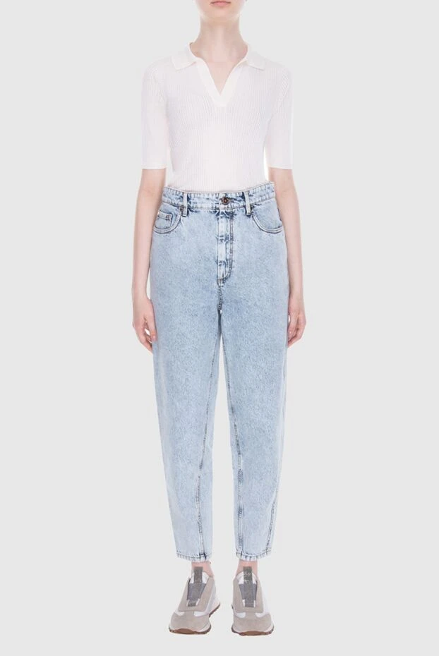 Brunello Cucinelli джинсы прямого кроя с эффектом варки голубые женские 168006 - фото 2