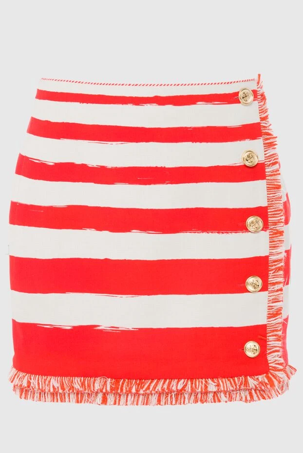 Кең қызыл және ақ жолақтары және алтын түймелері бар мақта шағын юбка - фото 1