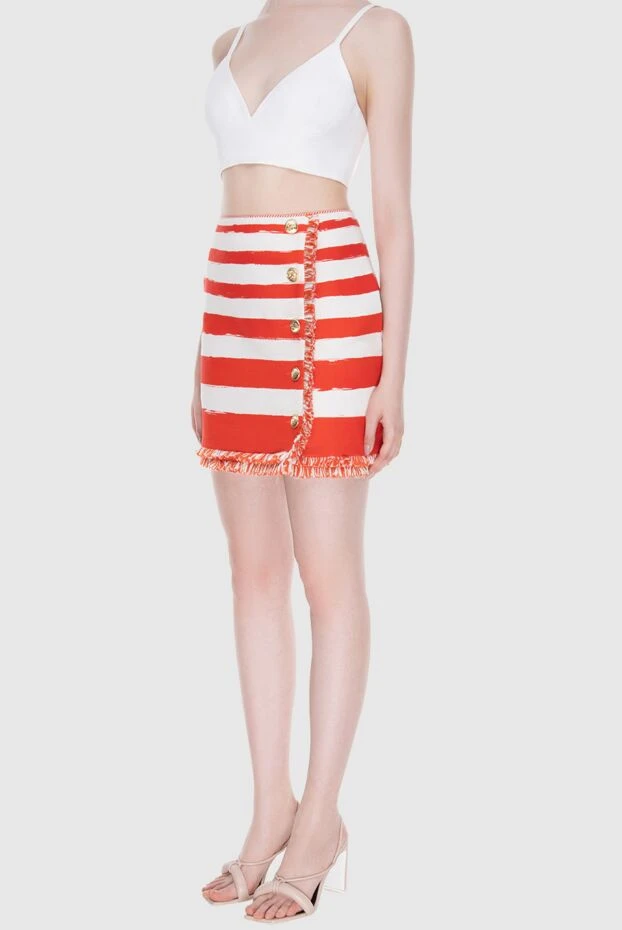 Zimmermann мини-юбка из хлопка в широкую красно-белую полоску с золотистыми пуговицами 168055 - фото 3