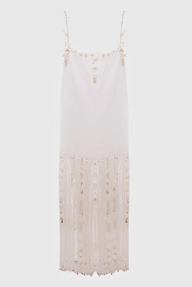 Beach linen floor-length dress with transparent bottom and decor
- photo 1