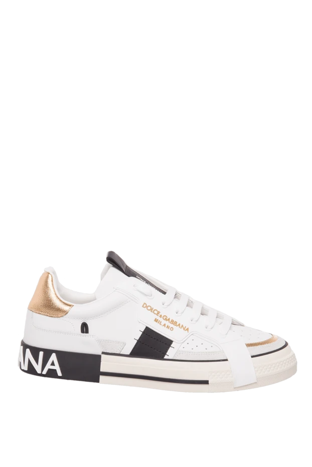 Алтын түсті кірістіру және қарама-қарсы бөлшектері бар ақ былғары кроссовкалар
- фото 1