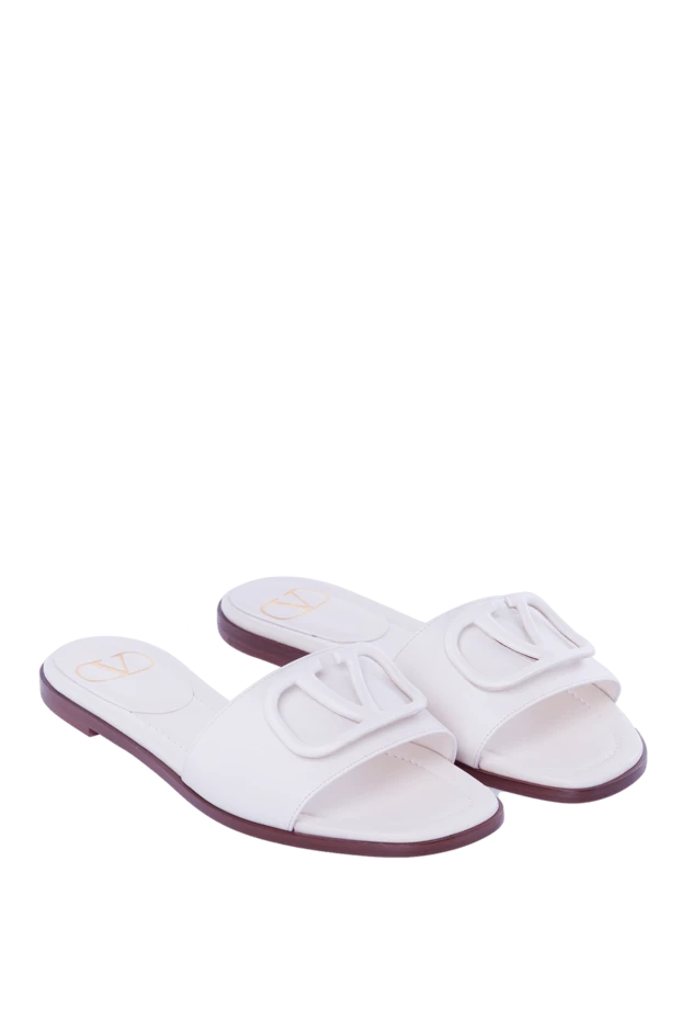 Valentino шлепанцы женские кожаные с логотипом белые 168166 - фото 3