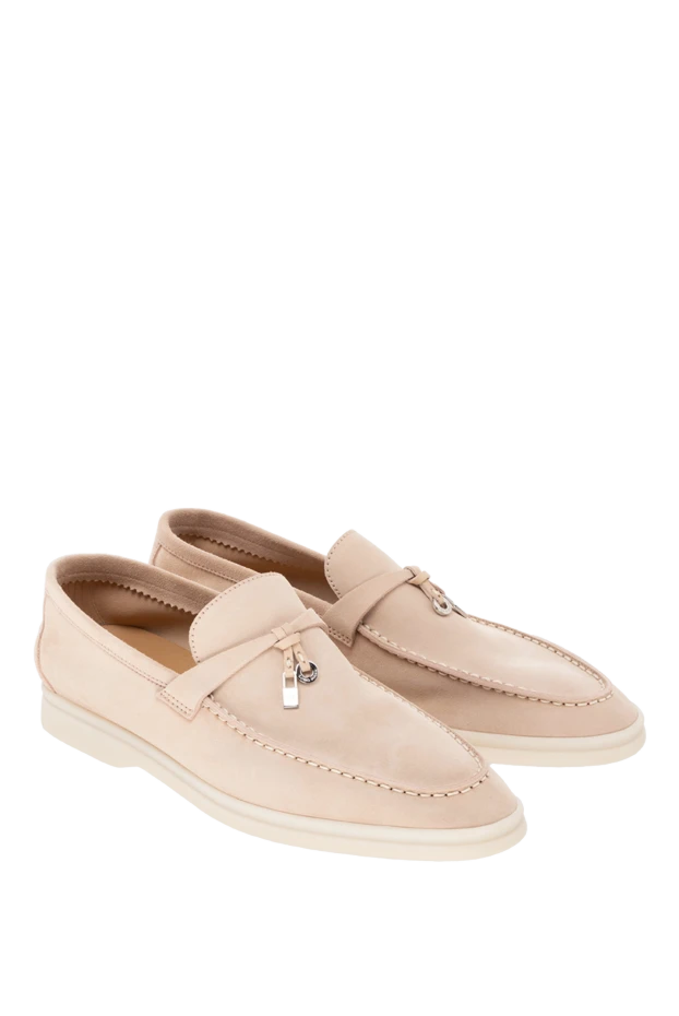Loro Piana металл аксессуарымен безендірілген беж түсті замштан жасалған әйелдердің лоферлері 168313 - фото 3