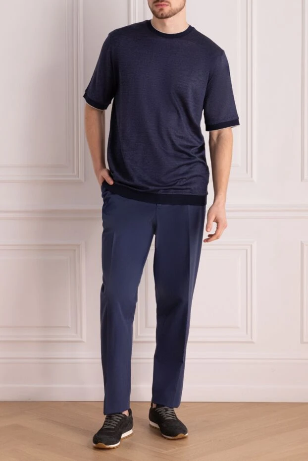 Loro Piana man men's blue cotton and elastane trousers купить с ценами и фото 168319 - photo 2