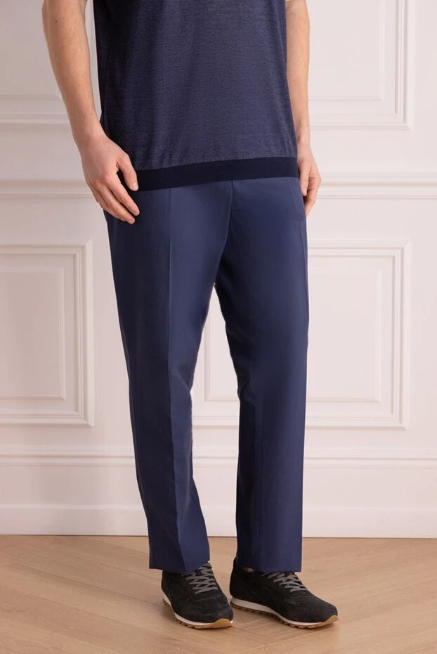 Loro Piana табиғи мақтадан тігілген қанық көк түсті ерлер шалбары 168319 - фото 3