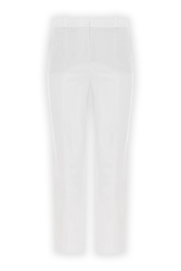 Брюки льняные белые с высокой посадкой укороченные женские - фото 1