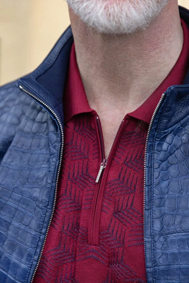 Поло шелковое бордовое в структурный узор мужское - фото 2