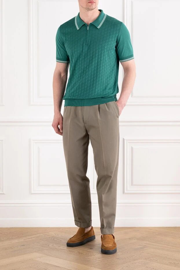 Cesare di Napoli green silk polo shirt with a textured pattern for men 168414 - photo 2