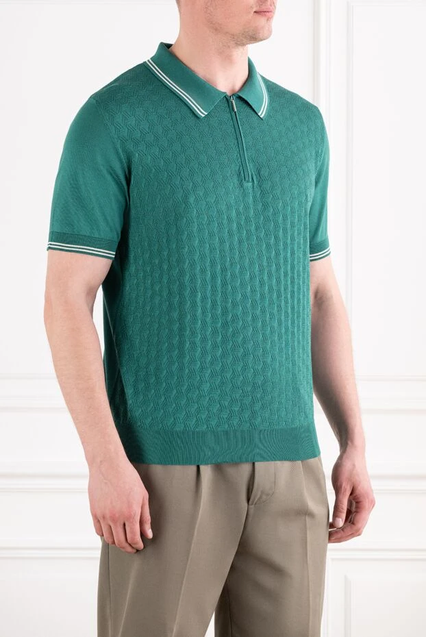 Cesare di Napoli green silk polo shirt with a textured pattern for men 168414 - photo 3