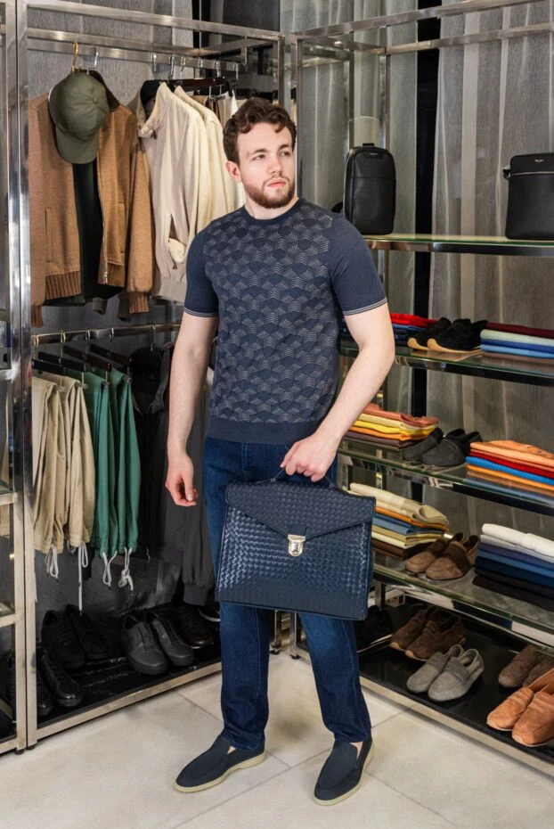 Cesare di Napoli джемпер с коротким рукавом шелковый темно-фиолетовый с контрастным узором мужской 168420 - фото 2