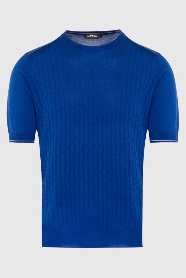 Cesare di Napoli man silk short sleeve jumper blue for men купить с ценами и фото 168429 - photo 1