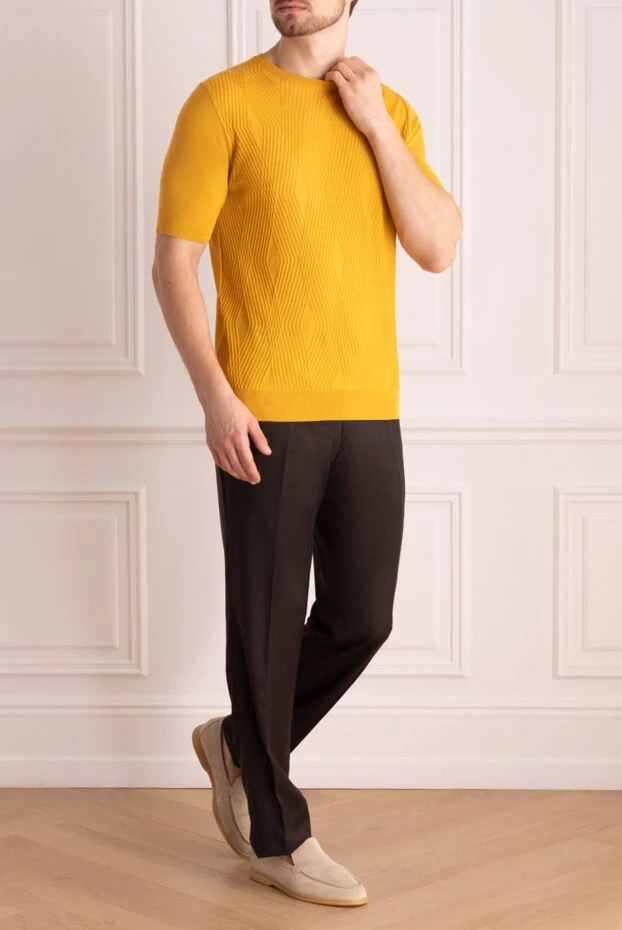 Cesare di Napoli man short sleeve jumper in silk and cotton yellow for men купить с ценами и фото 168431 - photo 2